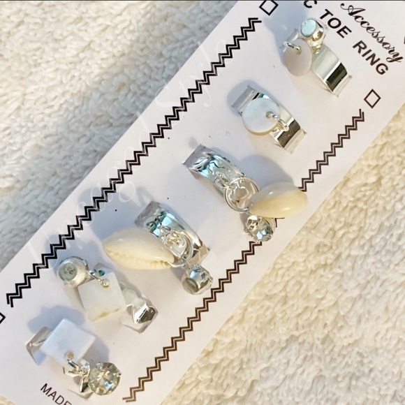 Silver 6-Piece Adjustable Sea Shell Toe Ring Set - Picture 6 of 11